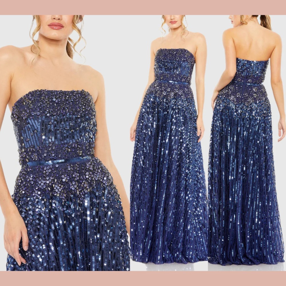 NWT Mac Duggal [ 14 ] 93915 Strapless Hand Embellished Beaded A‎ Line Gown S2153